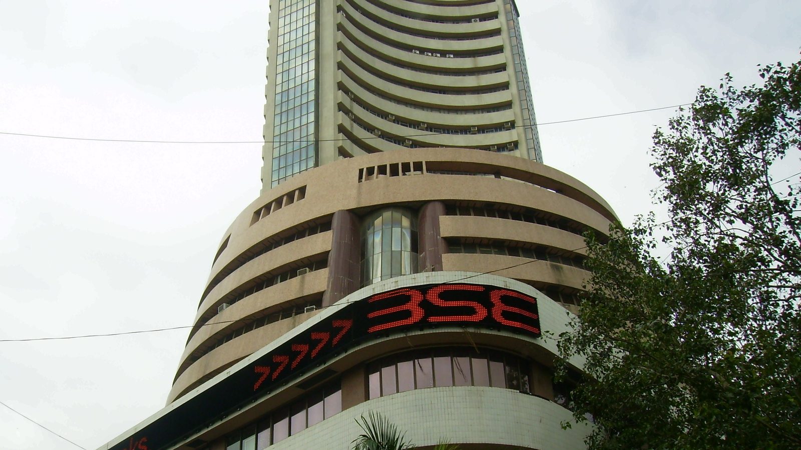 The curved tower of the Bombay Stock Exchange on Dalal Street in Mumbai