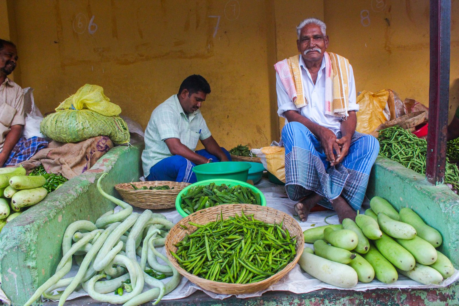 Vegetables laid out on a market stall in Cumbum, Tamil Nadu.