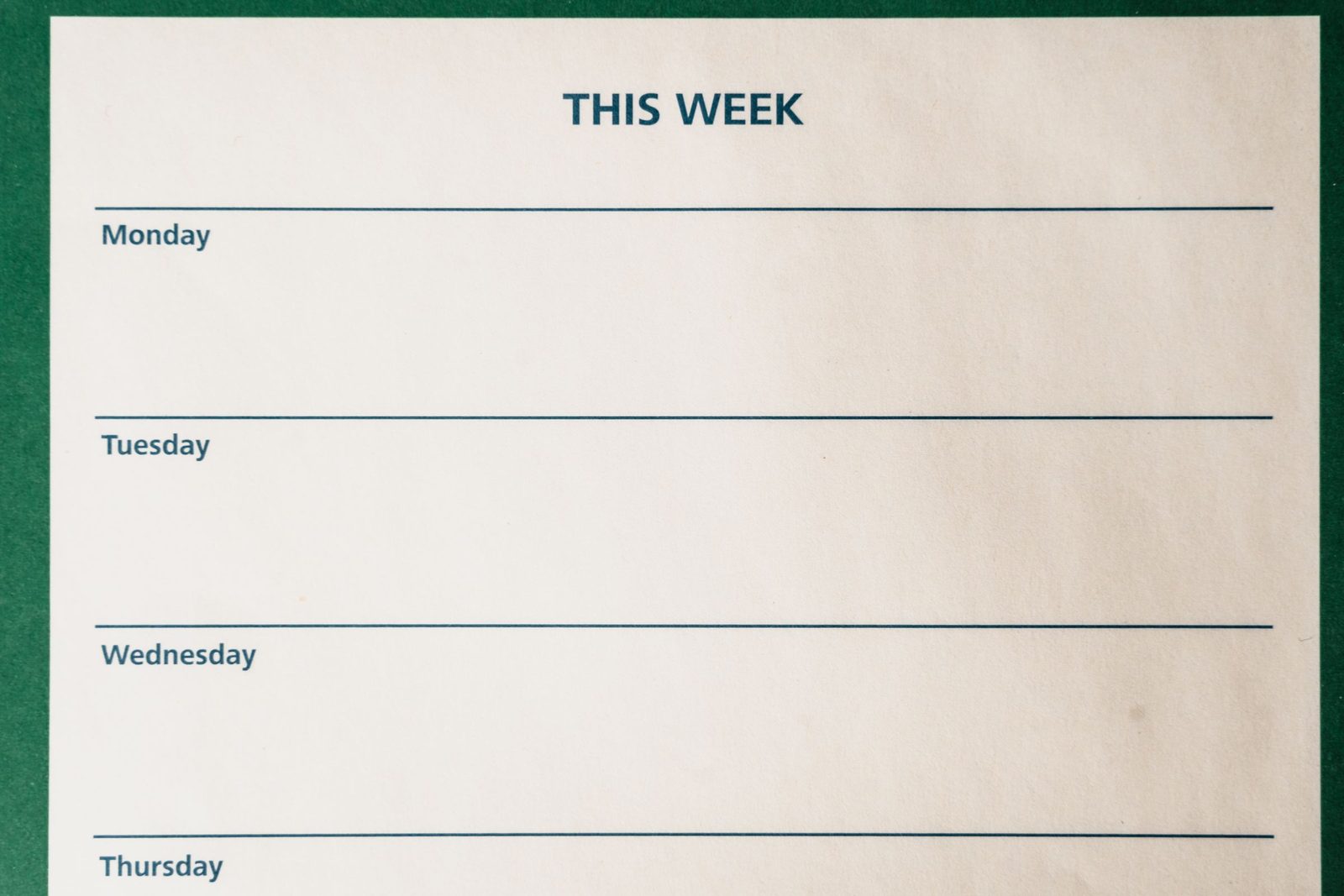 A blank weekly planner laid out with a column for each day.