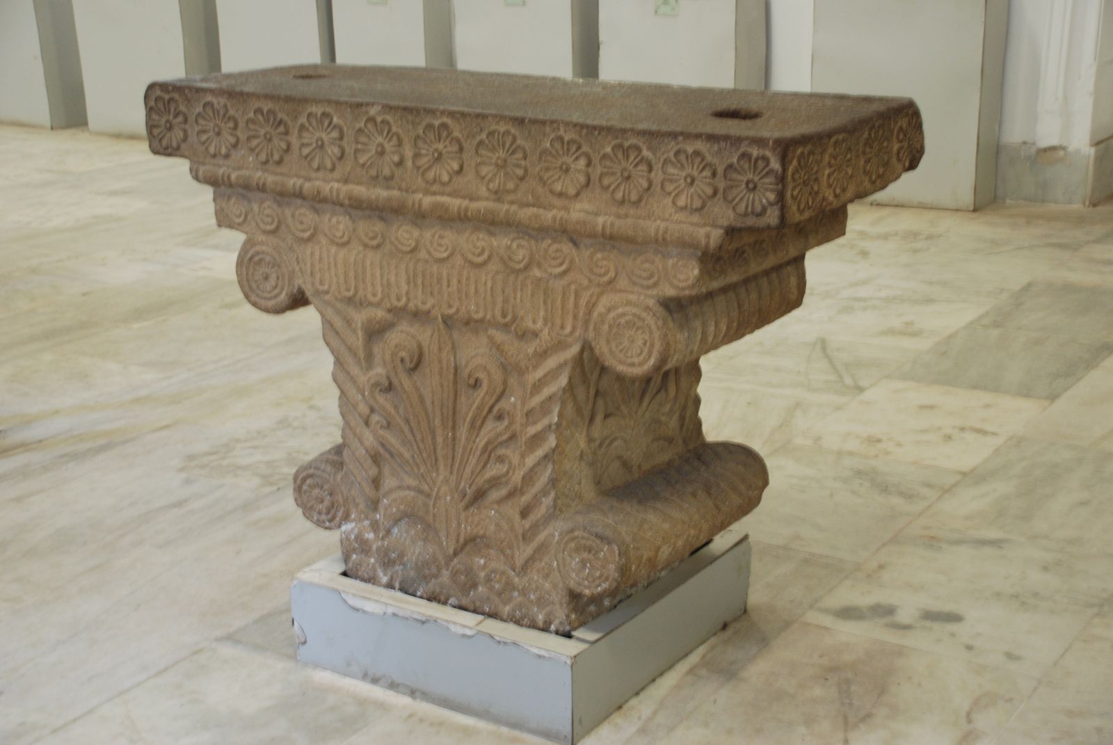 The carved sandstone Pataliputra capital displayed in the Patna Museum