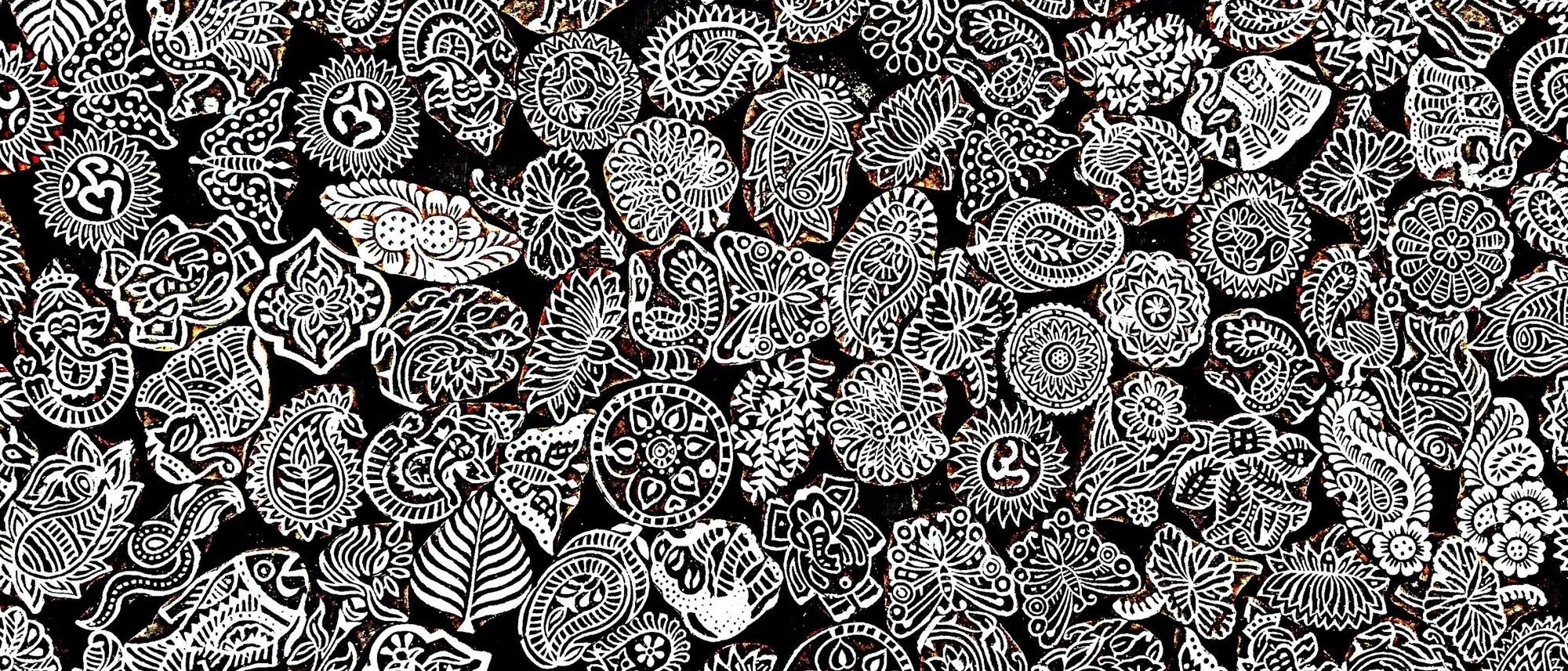 Rows of traditional block-printed patterns on fabric in Pushkar, Rajasthan.